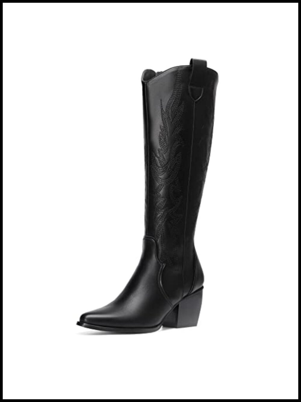 Womens Knee High Heeled Cowboy Boots Faux Leather Chunky Heel